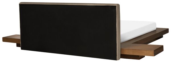 Posteľ v japonskom štýle hnedý jaseň 160 x 200 cm nízky drevený rám postele drevená dyha buklé čelo nočné stolíky