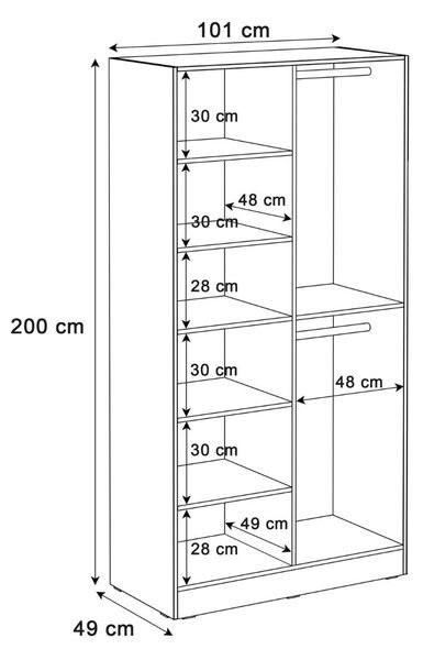 DVOJDVEROVÁ ŠATNÍKOVÁ SKRIŇA AMADEO 100 cm ČIERNO ŠEDÁ + 2 x VRÚBKOVANÉ SKLO