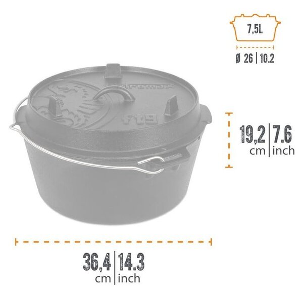 Petromax liatinový kotlík Dutch Oven bez nožičiek - 25 cm, 7,5 l s príslušenstvom