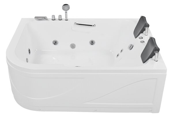 Ľavá rohová vírivá vaňa biela akrylátová 170 x 119 cm podvodné LED svetlá pre 2 osoby hydromasážna