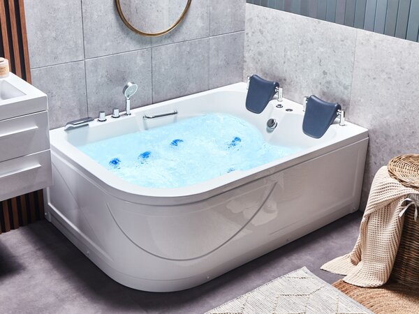 Ľavá rohová vírivá vaňa biela akrylátová 170 x 119 cm podvodné LED svetlá pre 2 osoby hydromasážna