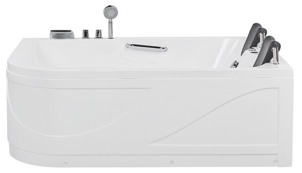 Ľavá rohová vírivá vaňa biela akrylátová 170 x 119 cm podvodné LED svetlá pre 2 osoby hydromasážna