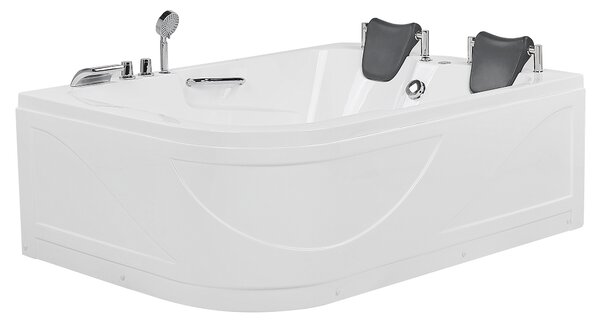 Ľavá rohová vírivá vaňa biela akrylátová 170 x 119 cm podvodné LED svetlá pre 2 osoby hydromasážna