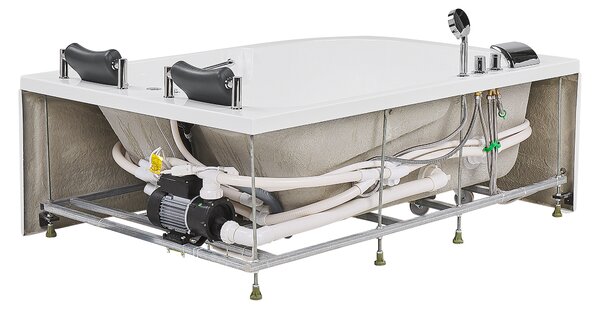 Ľavá rohová vírivá vaňa biela akrylátová 170 x 119 cm podvodné LED svetlá pre 2 osoby hydromasážna