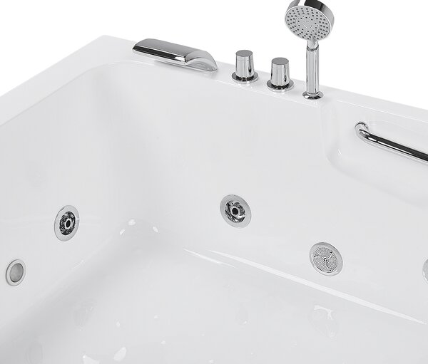 Ľavá rohová vírivá vaňa biela akrylátová 170 x 119 cm podvodné LED svetlá pre 2 osoby hydromasážna