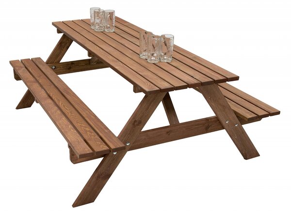DEOKORK Masívny drevený pivný set z borovice 160 cm hrúbka 30 mm (morený)