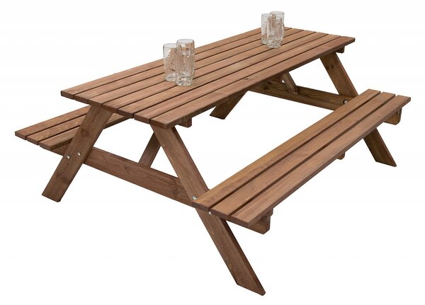 DEOKORK Masívny drevený pivný set z borovice 160 cm hrúbka 30 mm (morený)