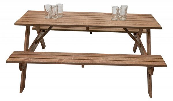 DEOKORK Masívny drevený pivný set z borovice 160 cm hrúbka 30 mm (morený)