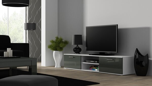 MEBLINE Komoda RTV SINDI SH3F biela / šedý lesk