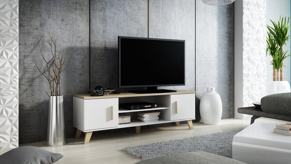 MEBLINE Komoda RTV LOTAR 160 briliantovo biela / dub sonoma