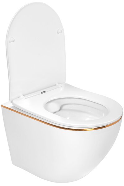 Závesná WC misa REA CARLO Mini Flat - biela-zlatý okraj