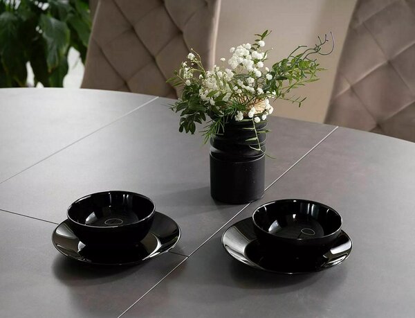 Signal PORTO CERAMIC jedálenský stôl TMAVOSIVÝ MRAMOROVÝ EFEKT/MATNÁ ČIERNA 120(160)X120