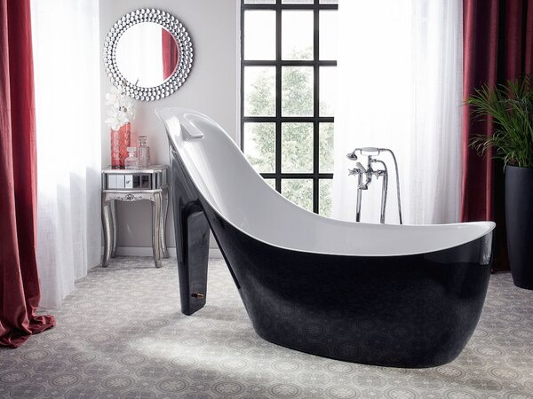 Voľne stojaca vaňa čierna s bielou sanitárny akrylát 180 x 80 cm v tvare topánky moderný štýl