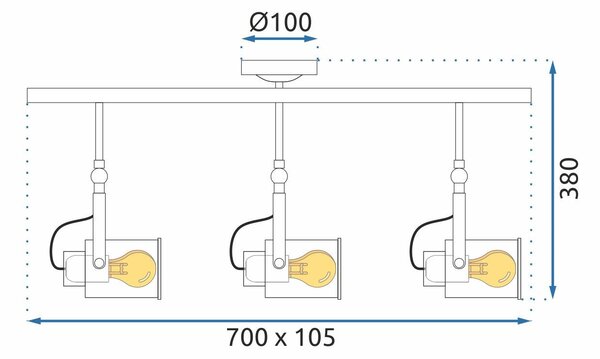 Toolight - Reflektorová lampa 3 x E27 APP487-3C, čierna, OSW-00653