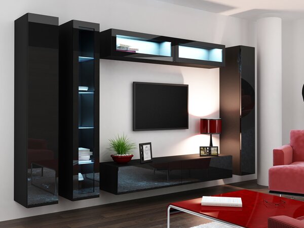 MEBLINE Obývacia stena VIGO 6D čierna / čierny lesk