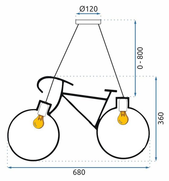 Toolight Toolight, závesné svietidlo bicykel APP216-2CP, čierna, OSW-00352