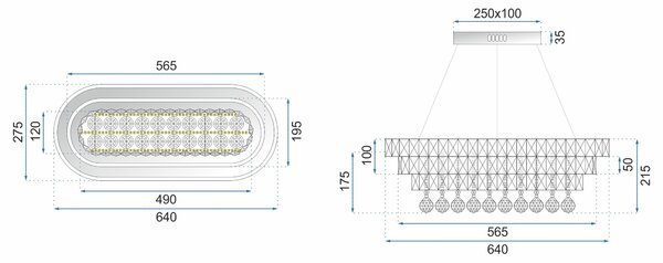 Toolight Toolight, Krištáľové závesné stropné svietidlo LED 102W + diaľkové ovládanie APP417-CP, chrómová, OSW-65015
