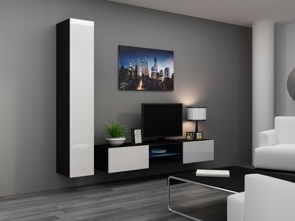 MEBLINE Obývacia stena VIGO 21C čierna / biely lesk