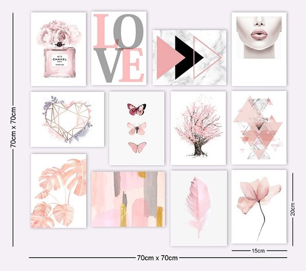 (3707) PINK MOMENTS nástenný obraz MDF (12 kusov)