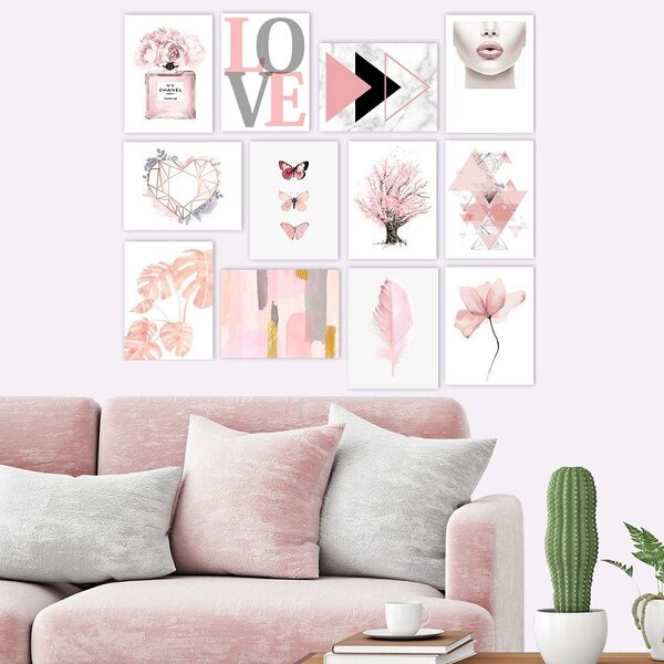 (3707) PINK MOMENTS nástenný obraz MDF (12 kusov)