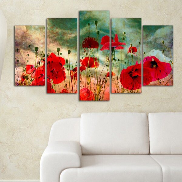 (3701) POPPY FIELD obraz na stenu MDF (5 kusov)