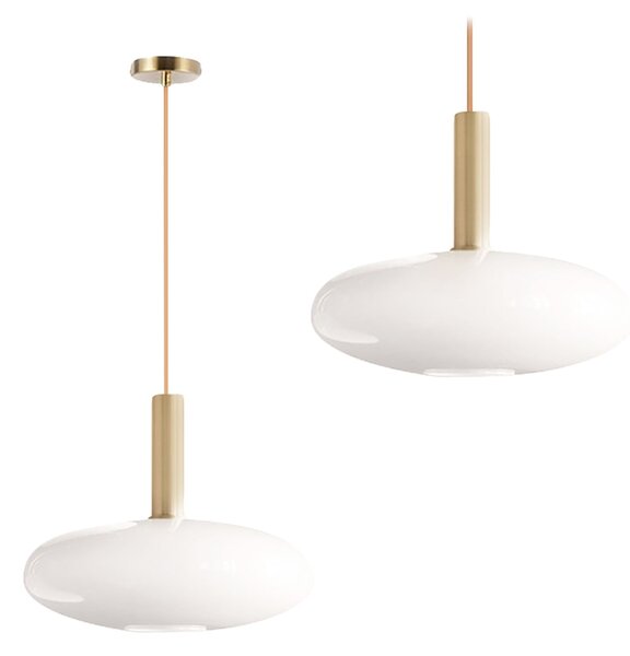 Toolight - Sklenená závesná lampa APP668-1CP, mliečne sklo, zlatá-biela, OSW-04662