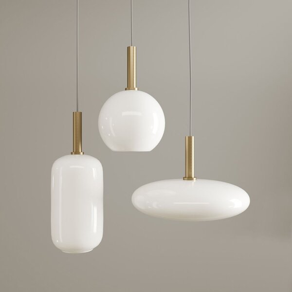 Toolight - Sklenená závesná lampa APP668-1CP, mliečne sklo, zlatá-biela, OSW-04662