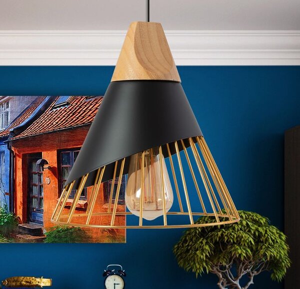Toolight - závesná stropná zrkadlová lampa APP224-1CP, čierna-zlatá, OSW-00891