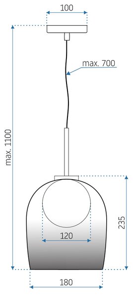 Toolight - stropná sklenená lampa G9 25W APP1026-1CP, čierna, OSW-09484