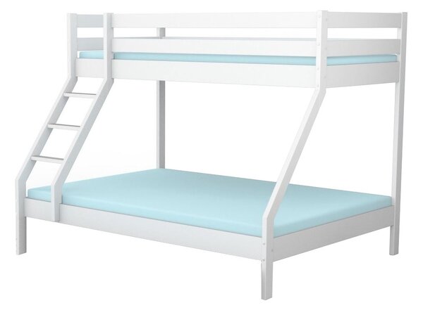 MAXMAX Detská poschodová posteľ z masívu s rozšíreným spodným lôžkom DENIS - 200x90/140 cm - biela
