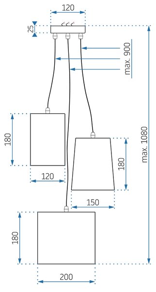 Toolight - Industriálne závesné svietidlo 3xE27 60W APP971-3cp, Biela-šedá-čierna, OSW-03212