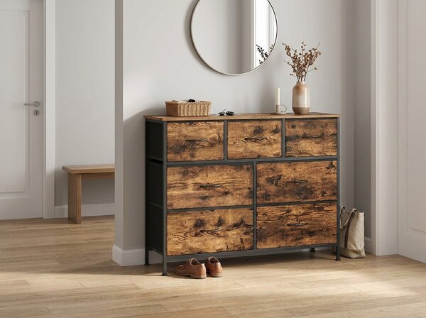 Komoda s textilnými zásuvkami TORVANI, rustikálne hnedá/čierna