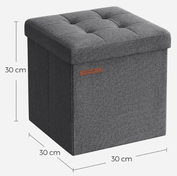 Skladací taburet s úložným priestorom COZY CUBE 30x30 cm, tmavosivý