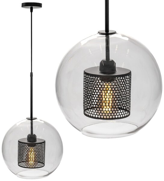 Toolight - Sklenená závesná lampa 30cm 1xE27 60W APP559-1CP, čierna, OSW-09669