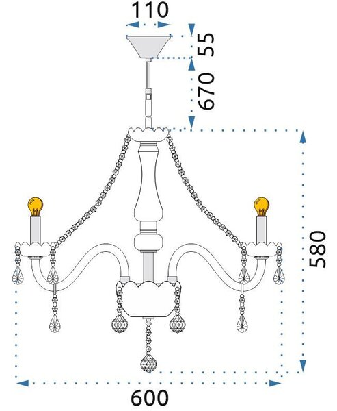 Toolight - Krištáľový závesný luster 3xE14 60W 300752, strieborná, OSW-04601