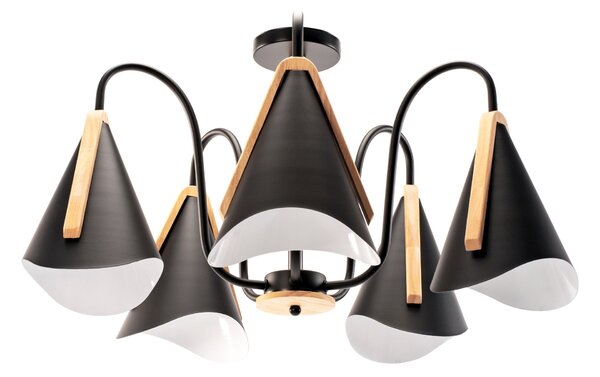 Toolight - Škandidávska závesná lampa 5-ramenná 5xE27 60W APP442-CP, čierna-hnedá, OSW-03696