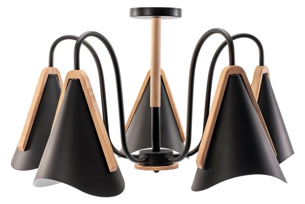 Toolight - Škandidávska závesná lampa 5-ramenná 5xE27 60W APP442-CP, čierna-hnedá, OSW-03696