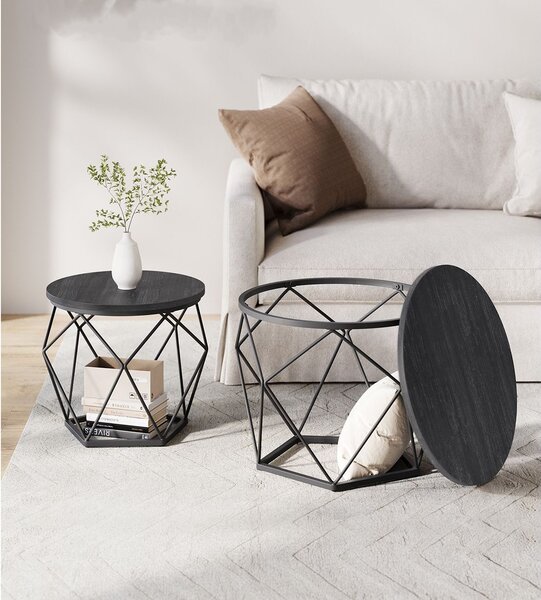 Geometrický set stolíkov 2ks - čierny