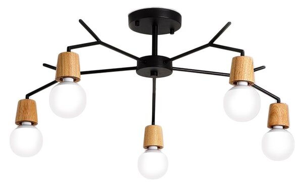Toolight - Škandinávska kovová stropná lampa 5xE27 60W APP694-5C, čierna-hnedá, OSW-05465