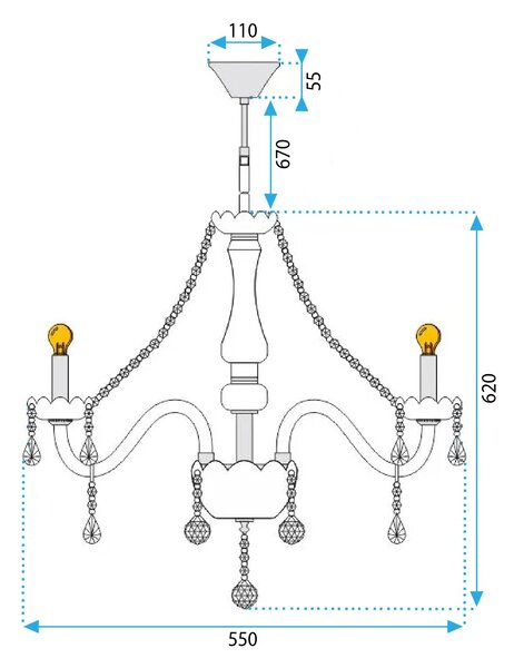 Toolight - Krištáľový závesný luster 6xE14 60W 392183, strieborná, OSW-04007