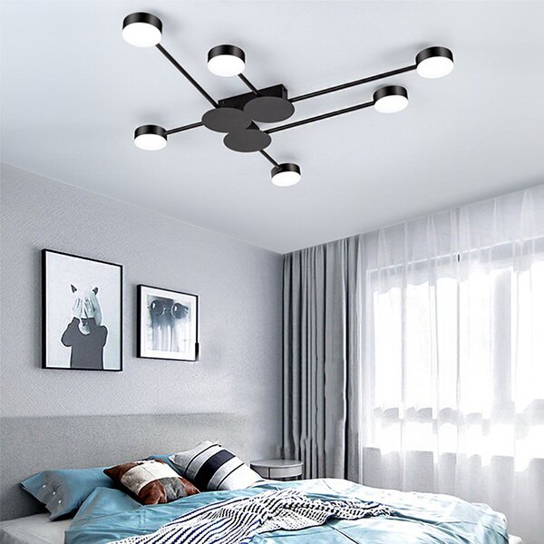 Toolight Toolight, LED stropné svietidlo 6-ramenné APP521-6C + diaľkové ovládanie, čierna, OSW-08463