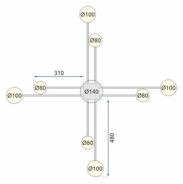 Toolight - LED stropné svietidlo 8-ramenné 8x40W APP210-3CPR + diaľkové ovládanie, čierna, OSW-08465