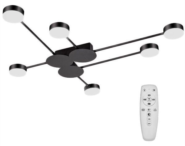 Toolight Toolight, LED stropné svietidlo 6-ramenné APP521-6C + diaľkové ovládanie, čierna, OSW-08463
