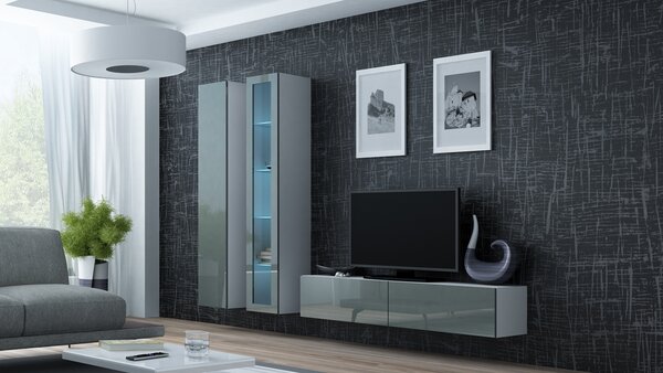 MEBLINE Obývacia stena VIGO GREY 10A biela / šedý lesk