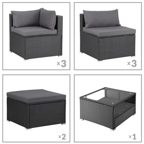 Záhradný ratanový set XXL - čierna/antracit podušky