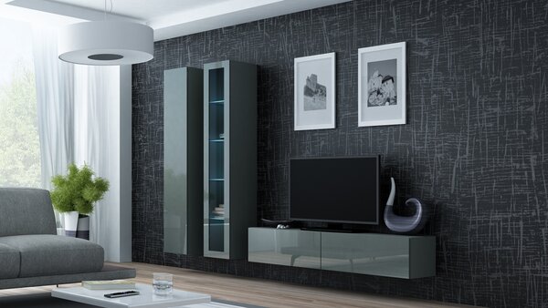MEBLINE Obývacia stena VIGO GREY 10C šedý lesk