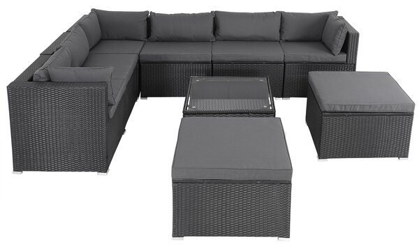Záhradný ratanový set XXL - čierna/antracit podušky