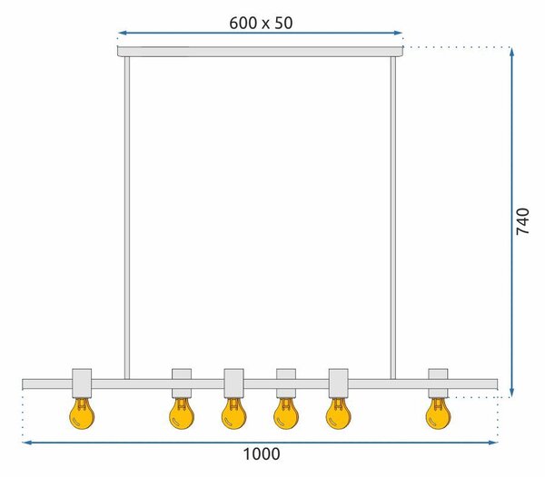 Toolight - Kovová industriálna stropná lampa 6xE27 APP480-6CP, čierna, OSW-00906