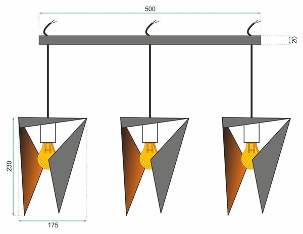 Toolight - Trojuholníková stropná lampa 3xE27 APP254-3CP, čierna, OSW-08009