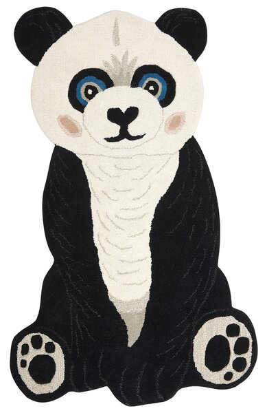 Detský koberec čierny a biely vlnený bavlnený podklad 100 x 160 cm podložka na hranie zvieracia potlač panda detská izba